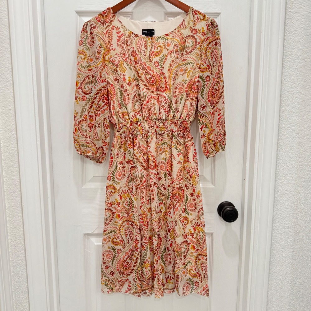 Kate and Lily Paisley Floral Fall Autumn Colors Dress Boho Women's Size 6 Small